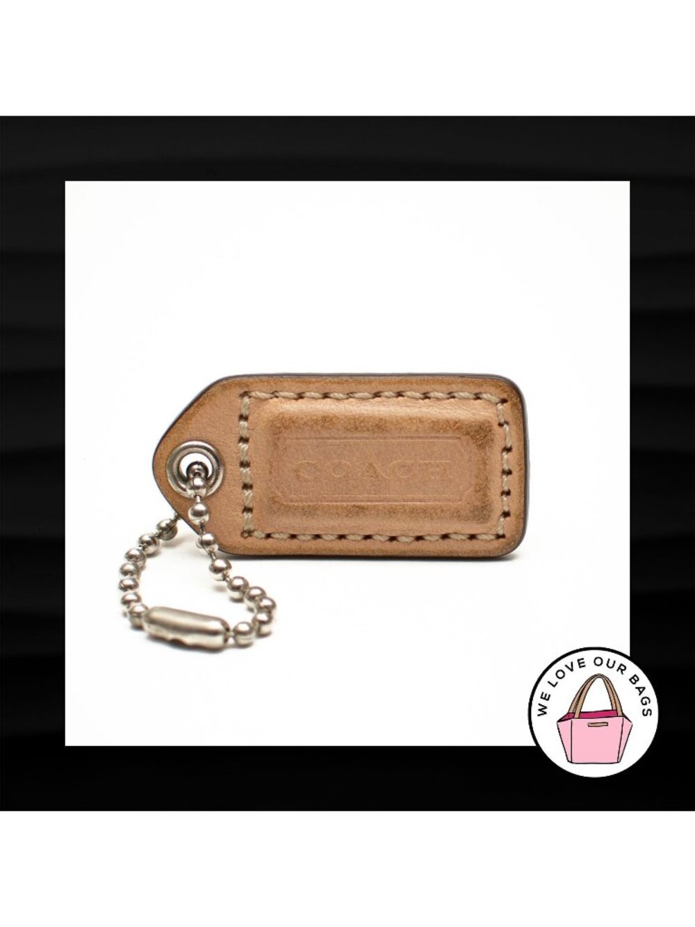 1.5" Small COACH BEECHWOOD TAN LEATHER KEYFOB CHARM KEYCHAIN HANGTAG WRISTLET
